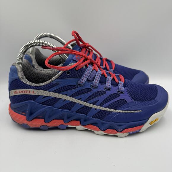Ladies Merrell All Out Peak Lace Up Trainer Blue/Orange Size 7‎ - Picture 2 of 8